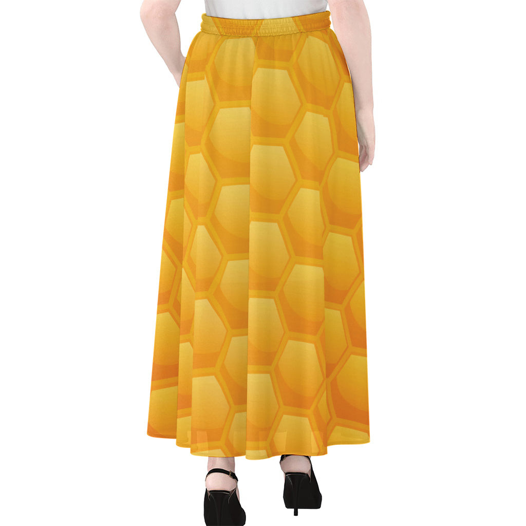 Honeycomb Pattern Print Chiffon Maxi Skirt