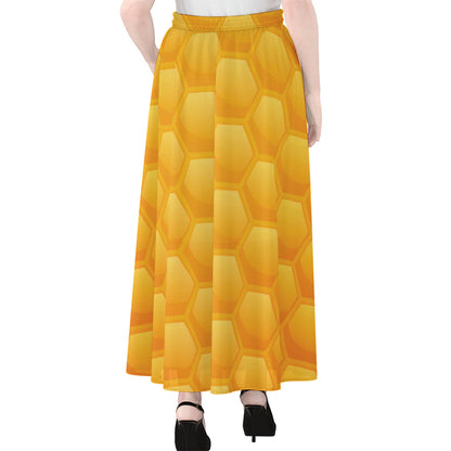 Honeycomb Pattern Print Chiffon Maxi Skirt