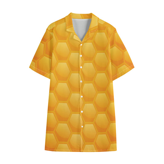 Honeycomb Pattern Print Cotton Hawaiian Shirt