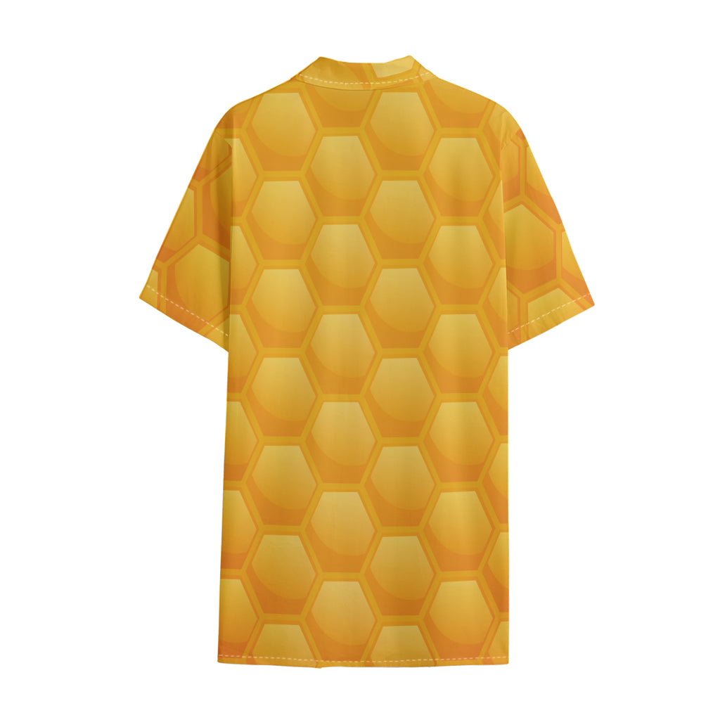 Honeycomb Pattern Print Cotton Hawaiian Shirt