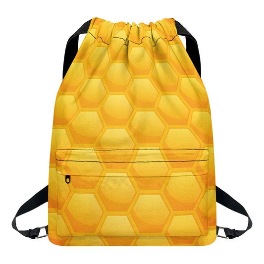 Honeycomb Pattern Print Drawstring Backpack
