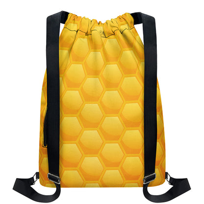 Honeycomb Pattern Print Drawstring Backpack