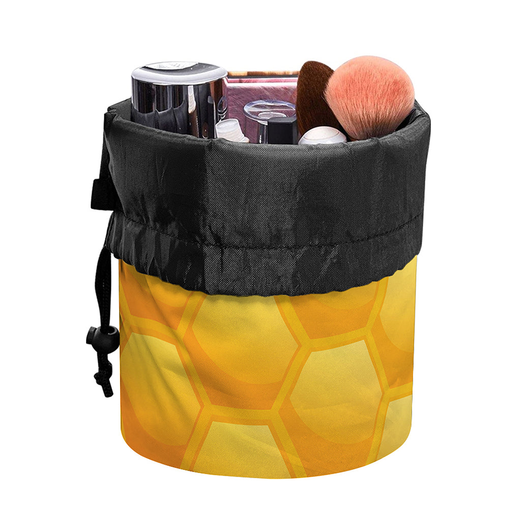 Honeycomb Pattern Print Drawstring Makeup Bag