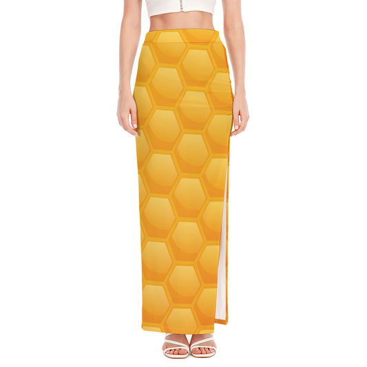 Honeycomb Pattern Print High Slit Maxi Skirt