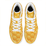 Honeycomb Pattern Print High Top Leather Sneakers