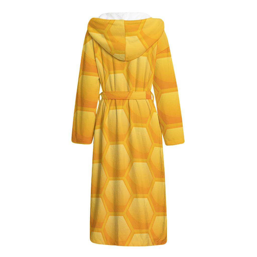 Honeycomb Pattern Print Hooded Bathrobe