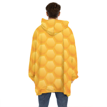 Honeycomb Pattern Print Hoodie Blanket