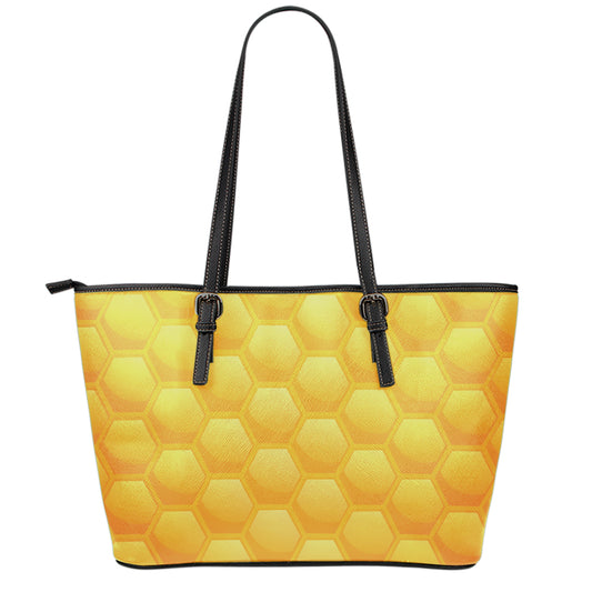 Honeycomb Pattern Print Leather Tote Bag