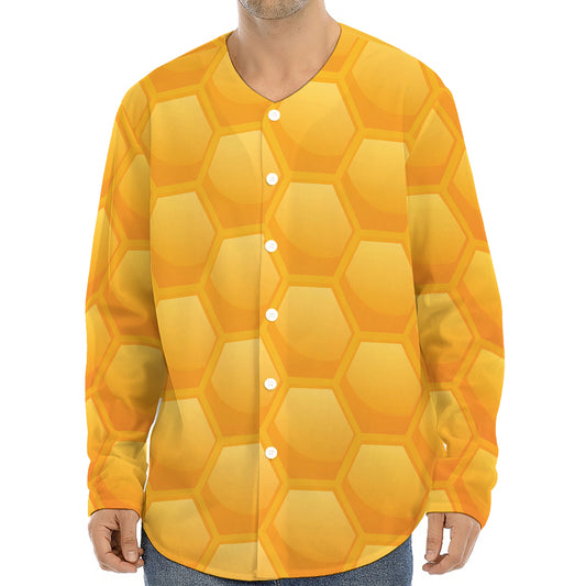 Honeycomb Pattern Print Long Sleeve Baseball Jersey