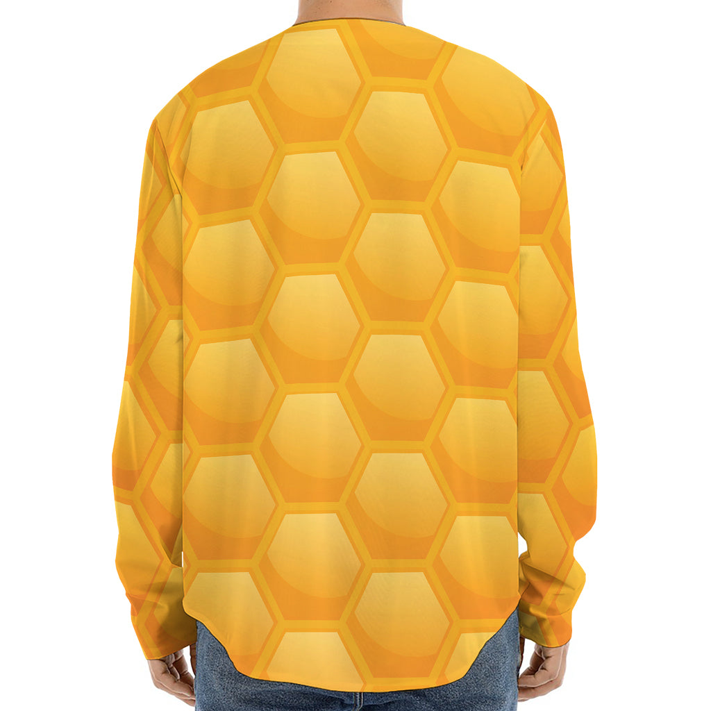 Honeycomb Pattern Print Long Sleeve Baseball Jersey