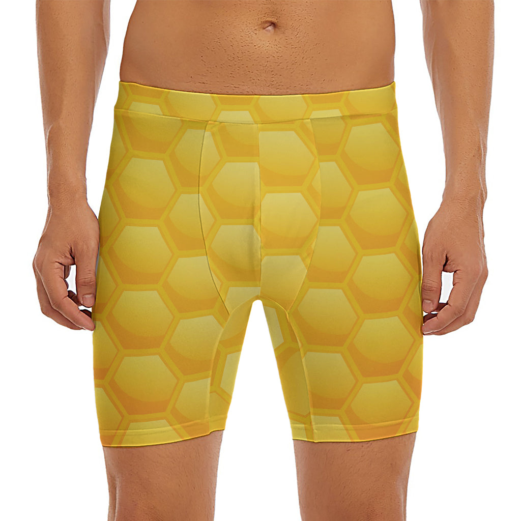 Honeycomb Pattern Print Men's Long Boxer Briefs