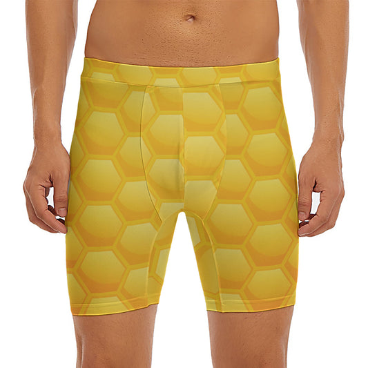 Honeycomb Pattern Print Men's Long Boxer Briefs