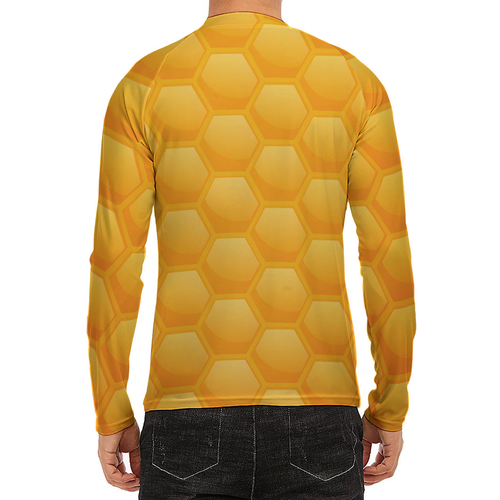 Honeycomb Pattern Print Men's Long Sleeve Rash Guard