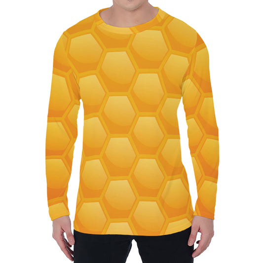 Honeycomb Pattern Print Men's Long Sleeve T-Shirt