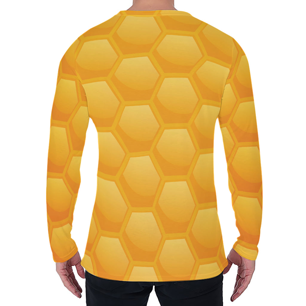 Honeycomb Pattern Print Men's Long Sleeve T-Shirt