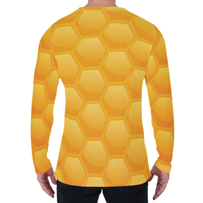 Honeycomb Pattern Print Men's Long Sleeve T-Shirt