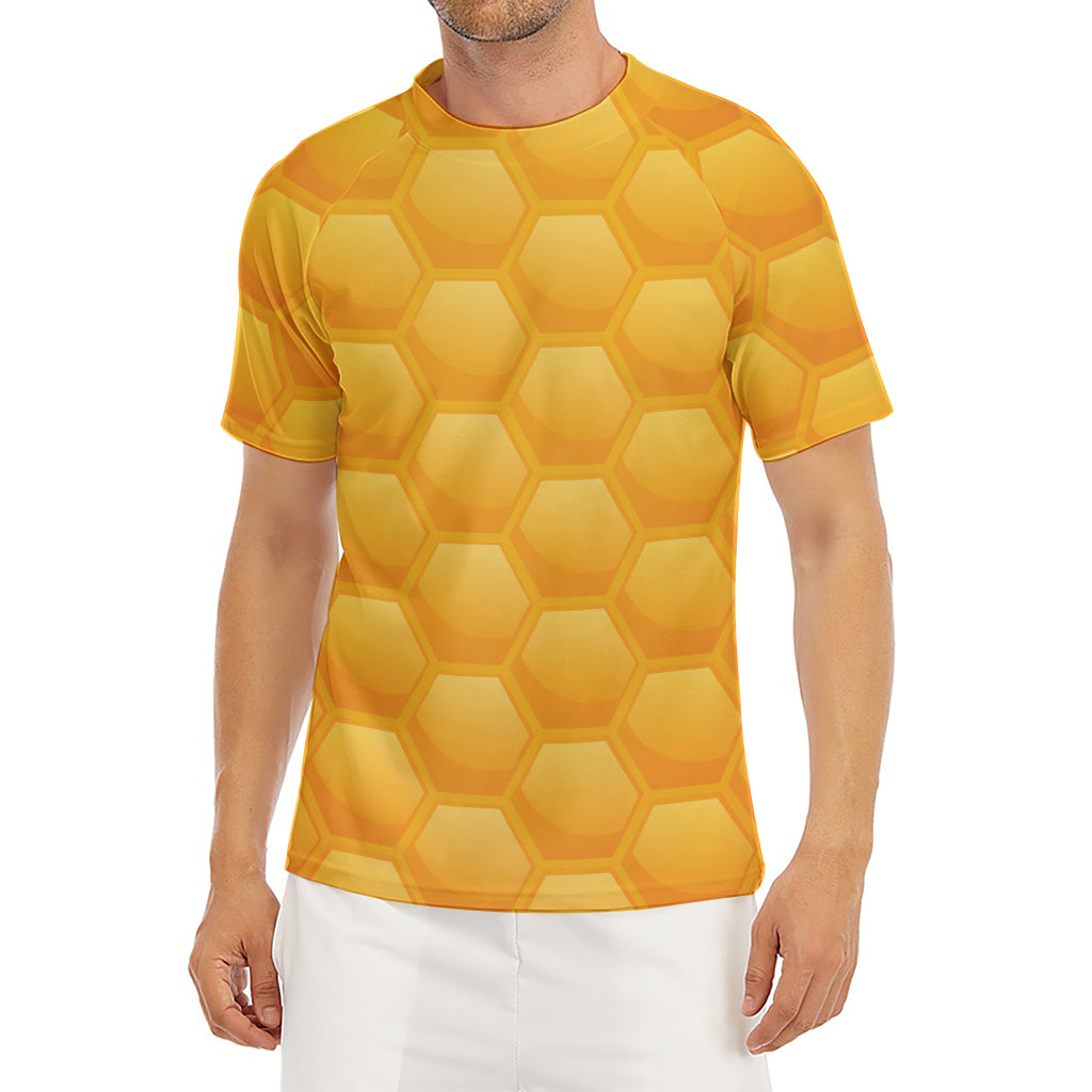 Honeycomb Pattern Print Men's Short Sleeve Rash Guard
