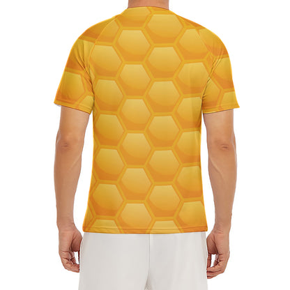 Honeycomb Pattern Print Men's Short Sleeve Rash Guard