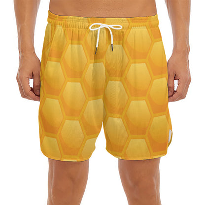 Honeycomb Pattern Print Men's Split Running Shorts