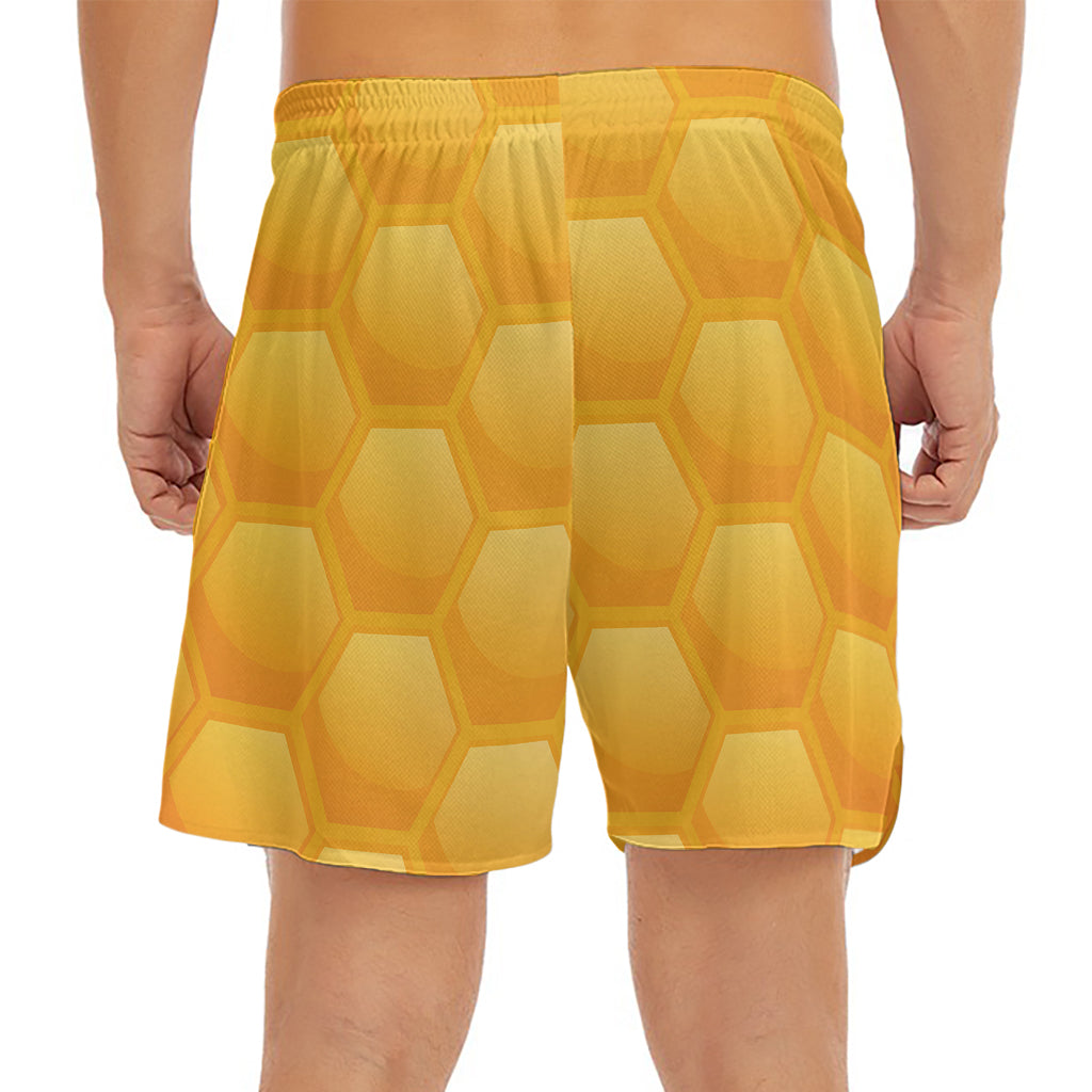 Honeycomb Pattern Print Men's Split Running Shorts