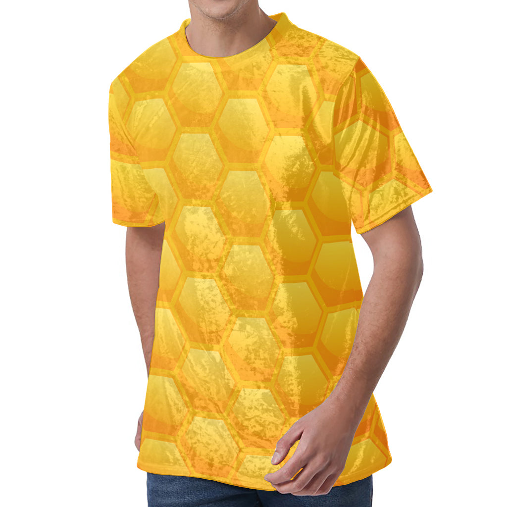 Honeycomb Pattern Print Men's Velvet T-Shirt