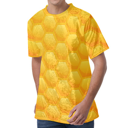 Honeycomb Pattern Print Men's Velvet T-Shirt