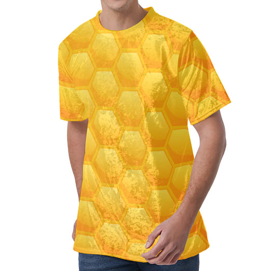 Honeycomb Pattern Print Men's Velvet T-Shirt