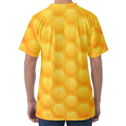 Honeycomb Pattern Print Men's Velvet T-Shirt