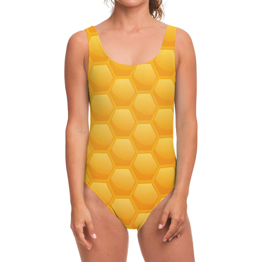 Honeycomb Pattern Print One Piece Swimsuit