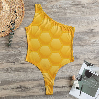 Honeycomb Pattern Print One Shoulder Bodysuit