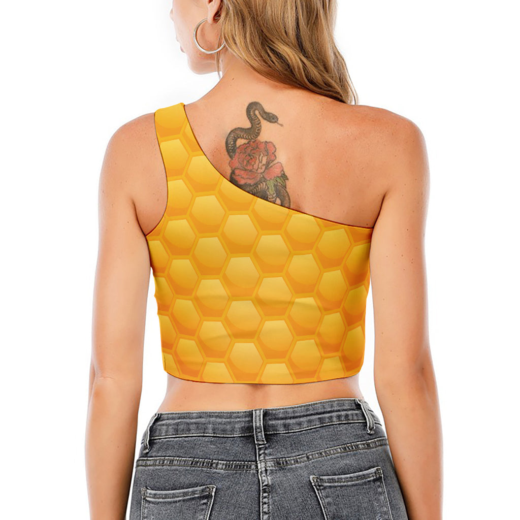 Honeycomb Pattern Print One Shoulder Crop Top