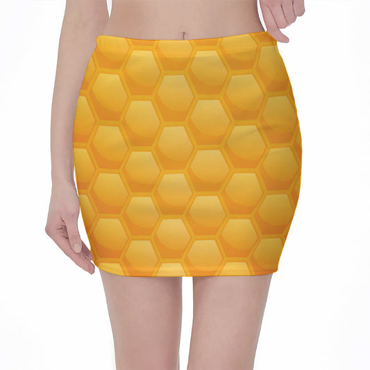 Honeycomb Pattern Print Pencil Mini Skirt