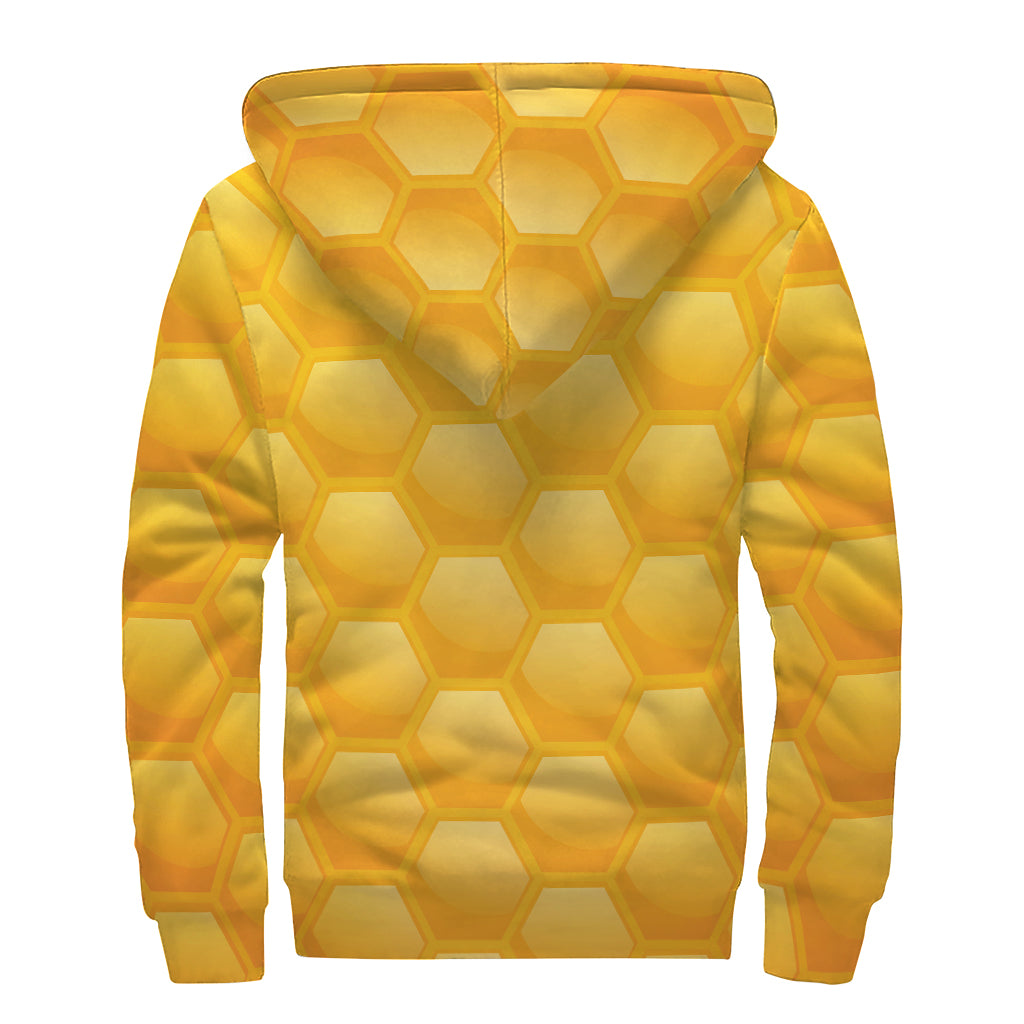 Honeycomb Pattern Print Sherpa Lined Zip Up Hoodie