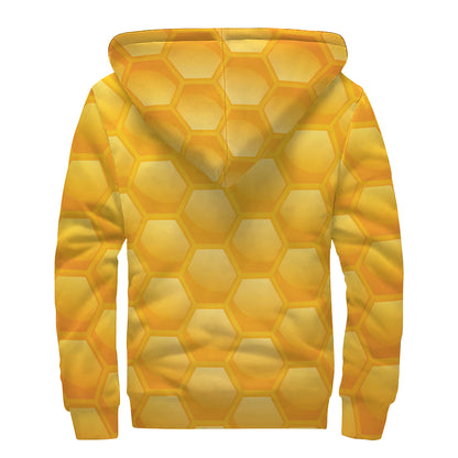 Honeycomb Pattern Print Sherpa Lined Zip Up Hoodie