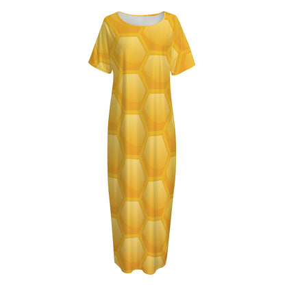 Honeycomb Pattern Print Short Sleeve Long Nightdress