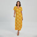 Honeycomb Pattern Print Short Sleeve Maxi Dress