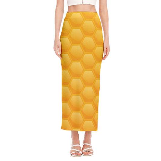 Honeycomb Pattern Print Side Slit Maxi Skirt