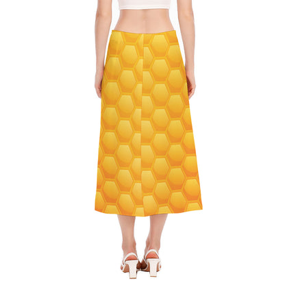 Honeycomb Pattern Print Side Slit Midi Skirt