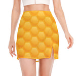 Honeycomb Pattern Print Side Slit Mini Skirt