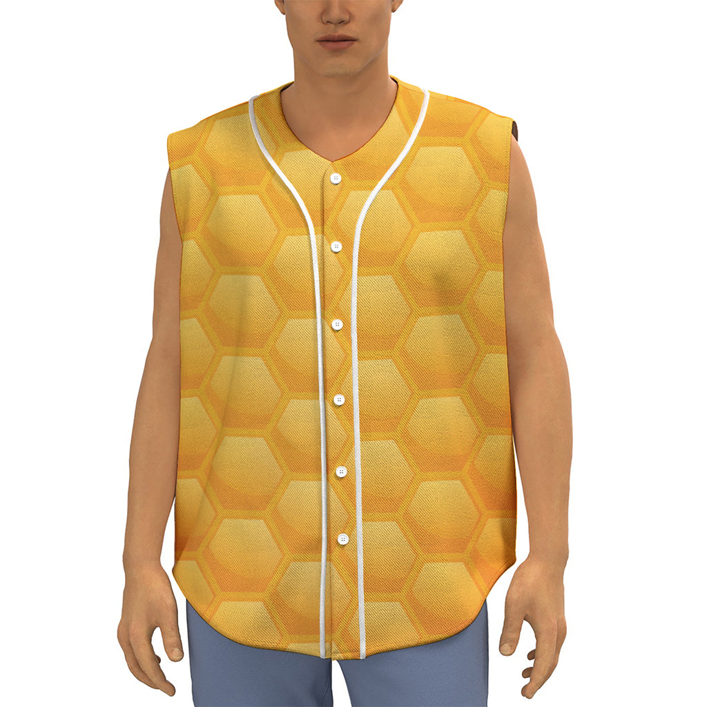 Honeycomb Pattern Print Sleeveless Baseball Jersey