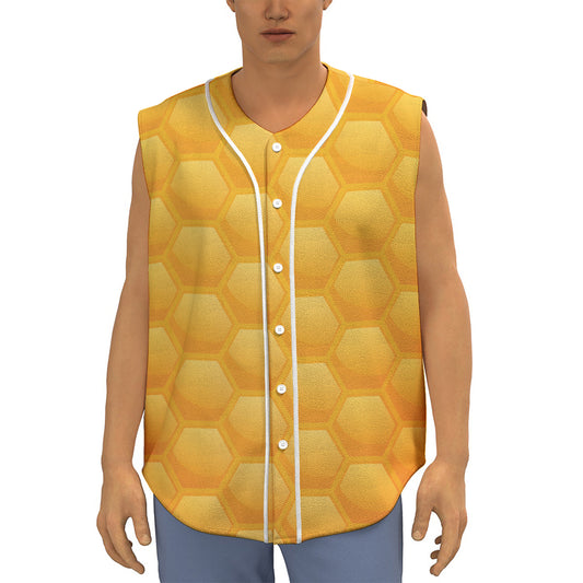 Honeycomb Pattern Print Sleeveless Baseball Jersey