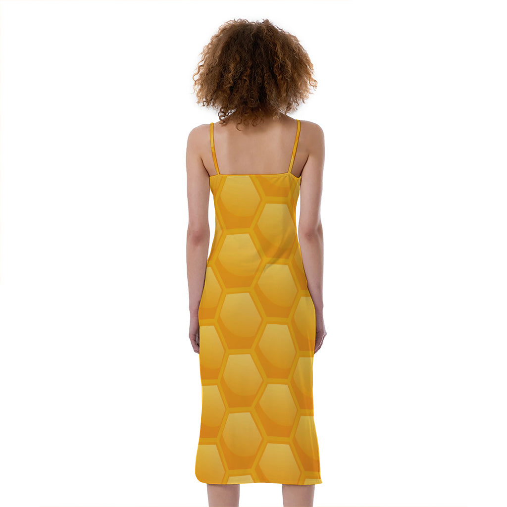 Honeycomb Pattern Print Slim Fit Midi Cami Dress