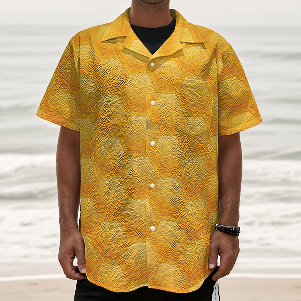 Honeycomb Pattern Print Textured Short Sleeve Shirt