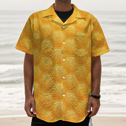 Honeycomb Pattern Print Textured Short Sleeve Shirt