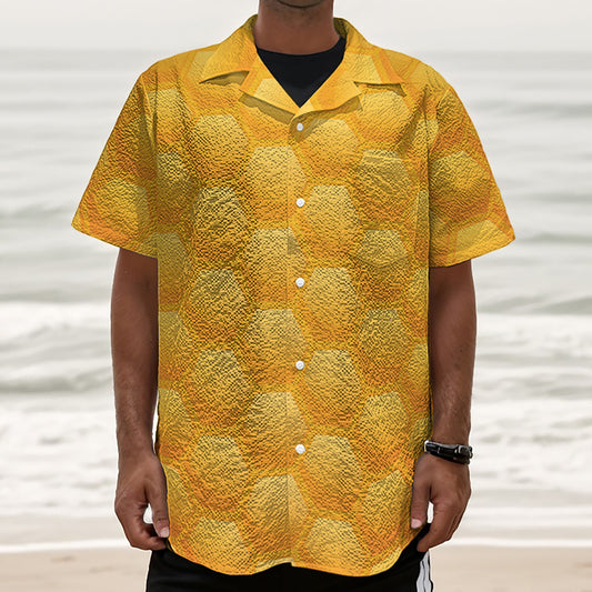 Honeycomb Pattern Print Textured Short Sleeve Shirt