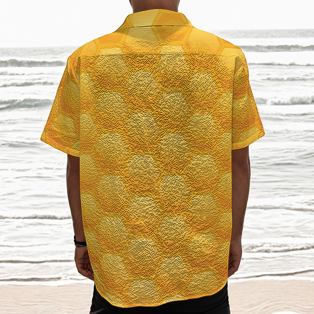 Honeycomb Pattern Print Textured Short Sleeve Shirt