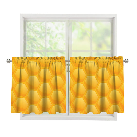 Honeycomb Pattern Print Tier Curtains