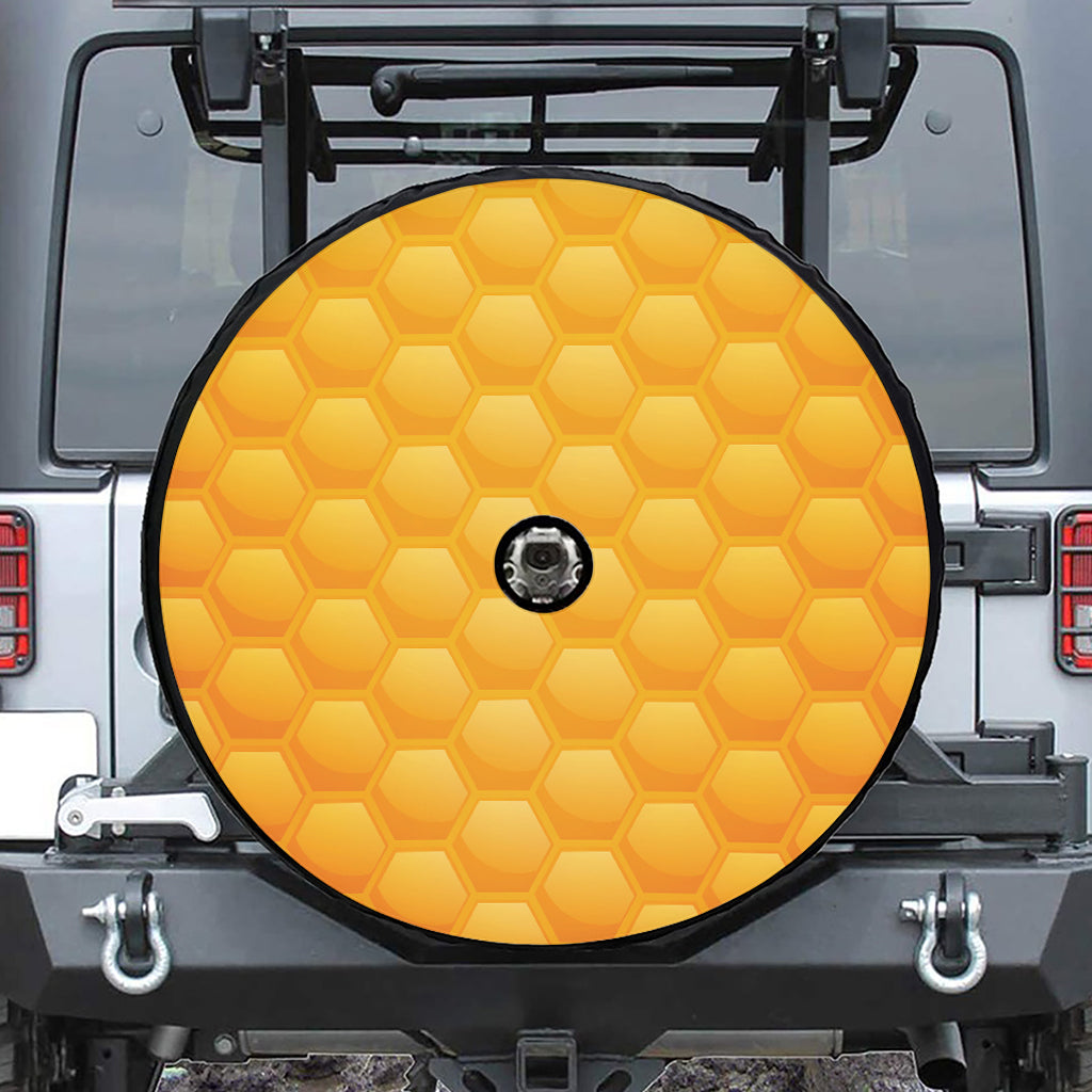 Honeycomb Pattern Print Tire Cover With Camera Hole