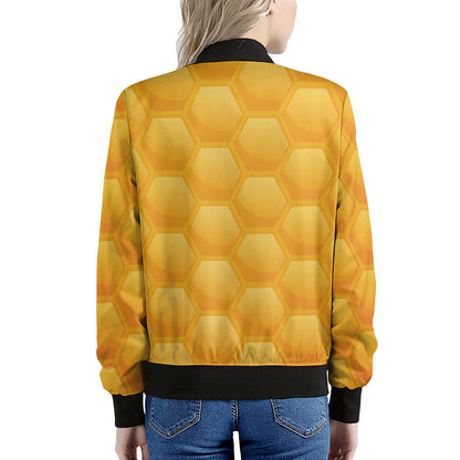 Honeycomb Pattern Print Women's Bomber Jacket