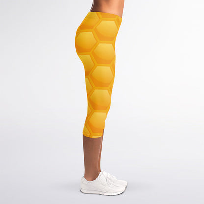 Honeycomb Pattern Print Women's Capri Leggings